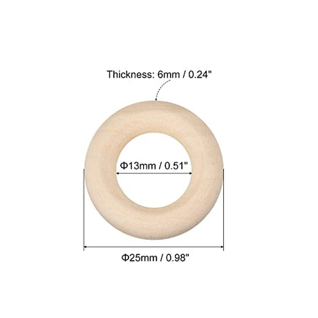 uxcell 50Pcs 25mm(1-inch) Natural Wood Rings, 6mm Thick Smooth Unfinished Wooden Circles for DIY Crafting, Knitting, Macrame, Pendant uxcell