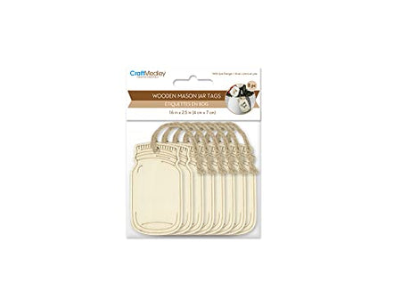 Mason Jars Ornaments - Wood Jars for Country Crafts, Gift Tags -8 Count CraftMedley