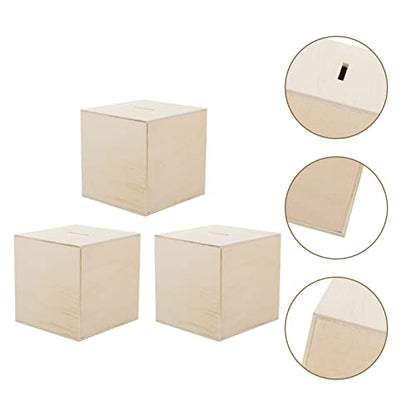 Toyvian 3Pcs DIY Unfinished Wooden Piggy Bank Wood Coin Bank Wood Change Box Paint Decorate Assembly Box Craft Kits for Kids Adult Gift Table