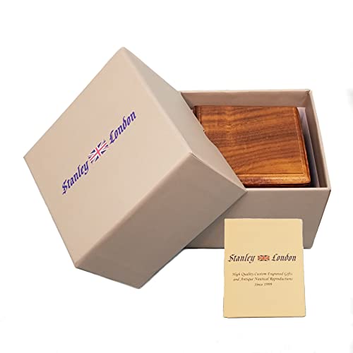 Engraved Compass Personalized in Wood Box | Antique Brass Desk Compass Gifts for Men, Him, Son, Grandson, Teen Boys for Graduation, Baptism, Stanley London