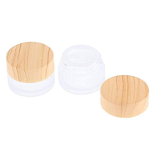 ConStore 8pcs Frosted Glass Cream Jar Bottle with Wood Grain Lid Refillable Mini Lotion Jars Empty Cosmetic Containers for Makeup Lip Balms Eyeshadow ConStore