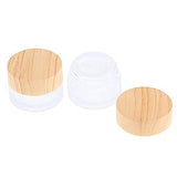 ConStore 8pcs Frosted Glass Cream Jar Bottle with Wood Grain Lid Refillable Mini Lotion Jars Empty Cosmetic Containers for Makeup Lip Balms Eyeshadow ConStore
