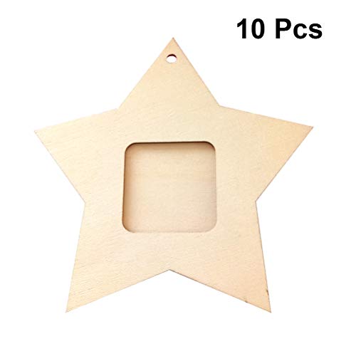 Amosfun 10pcs Wood Star Mini Photo Picture Frames Wooden Unfinished Wooden Cutouts 4th of July Decorations - WoodArtSupply