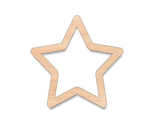 Unfinished Wood for Crafts - Star Outline Shape - Large & Small - Pick Size - Unfinished Wood Cutout Flag Freedom USA America Texas Night Sky -