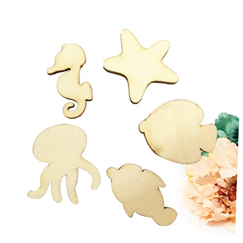 NOLITOY 50pcs Pieces Unfinished Wood Beach Wood Cutouts Ocean Animals Shapes Seahorse Cutout Shapes Wooden Sea Life Slices Mini Scrapbook Wooden NOLITOY