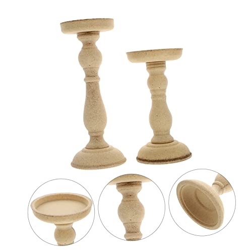 Ciieeo 2 Pcs Candle Holders Tabletop Decor Dining Room Table Decor Wooden Decor Unfinished Wood Candle Holder Wood Pillar Retro Candlestick Stand - WoodArtSupply