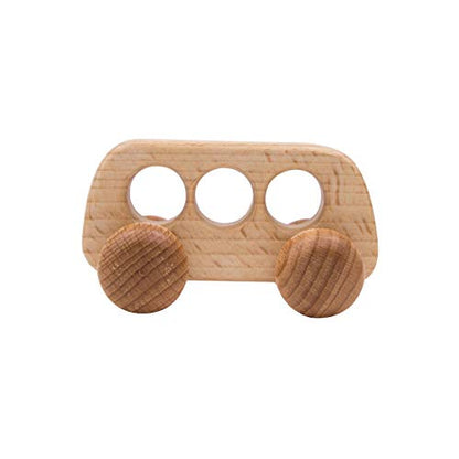 Wooden Baby Toys Montessori Toys Set Wooden Rattles Grasping Toys Wood Ring 4pcs, Bus Toy Set