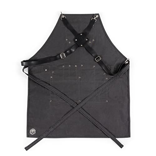 LEGACY - a Picnic Time brand Collins Mixologist Apron Waxed Canvas with Corkscrew and Bottle Opener, One Size, Gray with Black Accents PICNIC TIME
