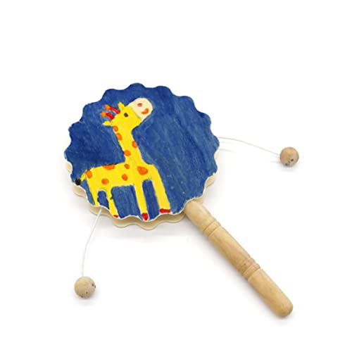 Ciieeo 4pcs Painting Rattle Montessori Wooden Rattle Wooden Handle Drum Unfinished Wood Crafts Ornaments for Brain Monkey Ornament Unpainted - WoodArtSupply