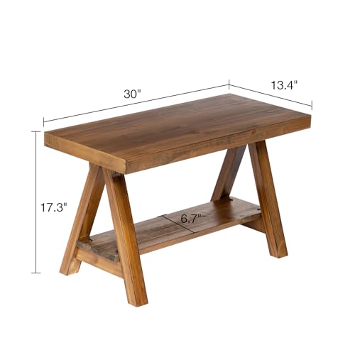 Wnutrees Farmhouse Wood Bench,Rustic Indoor Storage Bench for Entryway, Living Room, Dining Room,Solid Wood Construction, Original Wood Wnutrees