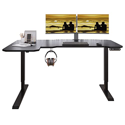 Jceet Adjustable Height L-Shaped 59 Inch Electric Standing Desk - Sit Stand Computer Desk, Stand Up Desk Table for Home Office, Black Frame and Top - WoodArtSupply