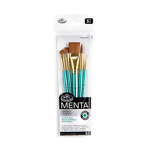 Royal & Langnickel Menta, 5pc Shader Variety Brush Set, Includes - Wash, Round, Shader, Angular & Liner Brushes - WoodArtSupply