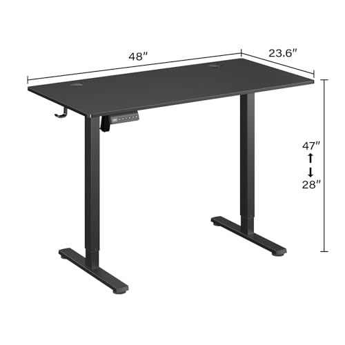 UPGRAVITY Height Adjustable Electric Standing Desk, 48 x 24 Inches Ergonomic Stand up Table, Sit Stand Home Office Desk with Splice Board, Black