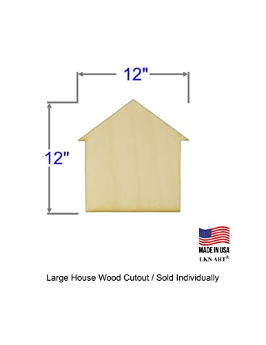 Unfinished House Wood Cut Out Available in a Variety of Sizes and Thicknesses (1/4” Thickness, Large 12" x 12" (Sold Individually)) - WoodArtSupply