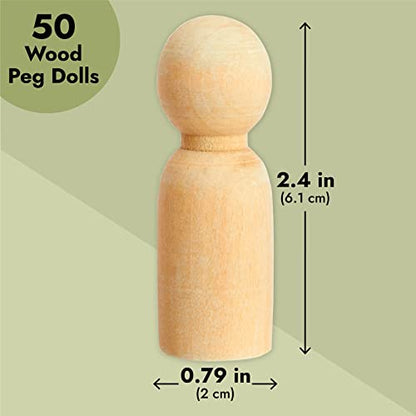 Wood Peg Dolls, Peg Doll Kit (2.4 in, 50-Pack)