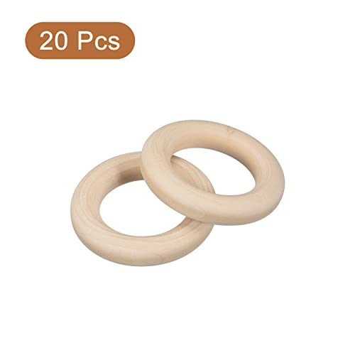 uxcell 20Pcs 50mm(2-inch) Natural Wood Rings, 10mm Thick Smooth Unfinished Wooden Circles for DIY Crafting, Knitting, Macrame, Pendant uxcell