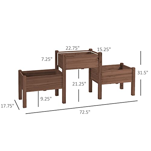 Outsunny Raised Garden Bed with 3 Planter Box, Elevated Wooden Plant Stand with Drainage Holes, for Vegetables, Herb and Flowers, Coffee Outsunny