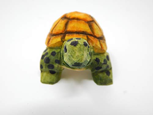 Selsela Turtle Figurine Statue Small Tortoise Wood Carving Handmade Decor Miniature Animal Selsela