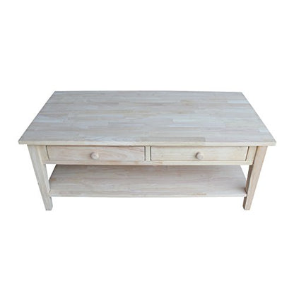 IC International Concepts Spencer Coffee Table, 48 in W x 24 in D x 19 in H, Unfinished