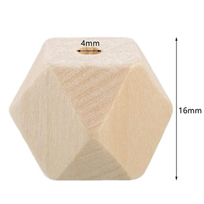 Lyellfe 300 Pieces Geometric Wood Beads, 16mm Hexagon Wood Beads, Unfinished Natural Polygon Spacer Beads for DIY Crafts, Gifts, Necklace, Jewelry - WoodArtSupply