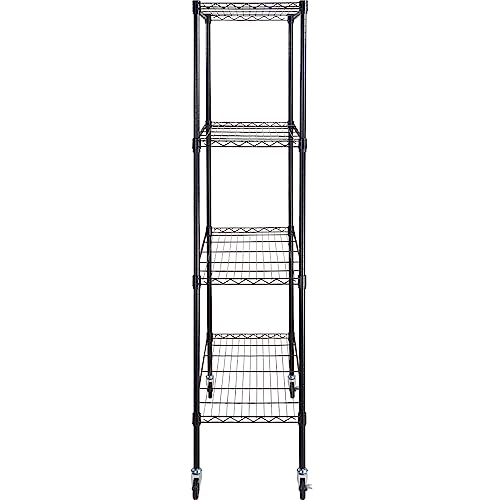 VEVOR Storage Shelving Unit with Wheels, 4-Tier Adjustable, 700 lbs Capacity, Heavy Duty Garage Shelves Metal Organizer Wire Rack, Black, 48" L x 18" VEVOR