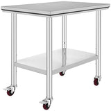 Mophorn Stainless Steel Work Table 36x24 Inch with 4 Wheels, Casters Heavy Duty Food Prep Worktable for Commercial Kitchen Restaurant Vevor
