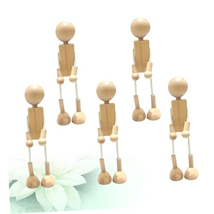 COHEALI 5pcs Toddler Dolls Unpainted Peg Doll Robot Blocks Kids Unfinished Wooden Figures Peg Dolls Painting Supplies for Kids Wooden Animal Shape