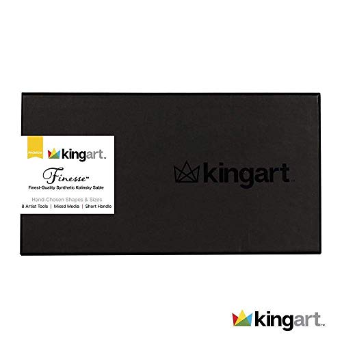 KINGART Finesse Kolinsky Sable Synthetic Blend Premium Watercolor Artist Brushes, Gift Box, Set of 8, Synthetic Brush Hairs, Acrylic Handle, for Oil, KINGART
