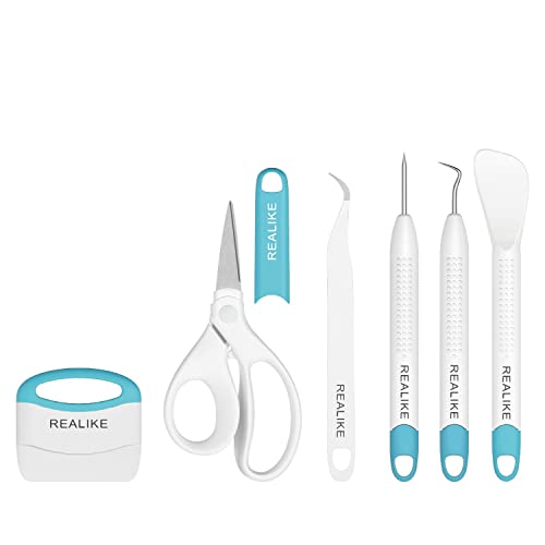 REALIKE Vinyl Weeding Tools Set Craft Vinyl Tools Kit Weeder/Scraper/Spatula/Tweezers/Scissor Basic Tool for Cricut/Silhouette/Siser HTV/Oracal Vinyl REALIKE