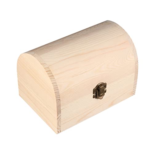 VOSAREA Wooden Case Jewelry Storage Wooden Treasure Chest Wooden Jewelry Unfinished Pine Wood Craft Case Organizer Wood Case Arched Lock Case Manual VOSAREA