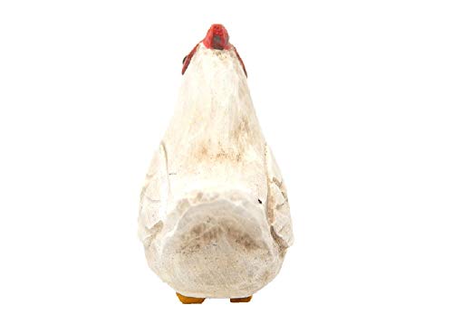 White Chicken Hen Hanging Ornament Wood Figure Handmade Carved Decoration Selsela