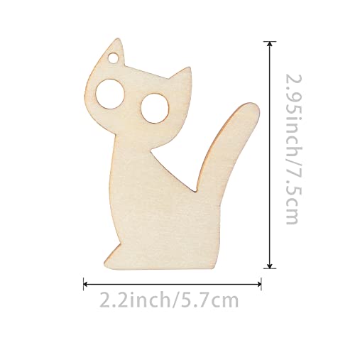 Big Eyes Cat Shape Wooden Blank Wood with Twines Art Unfinished Ornaments for Christmas Wedding Birthday Party Thanksgiving Day Decoration 24Pcs Zontween
