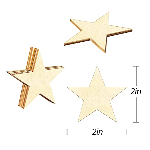 100 Pieces Wood Stars for Crafts，Unfinished Wood Stars for Crafts，Blank Wood Pieces Wooden Cutouts Ornaments for DIY Craft Project，Festival & Party