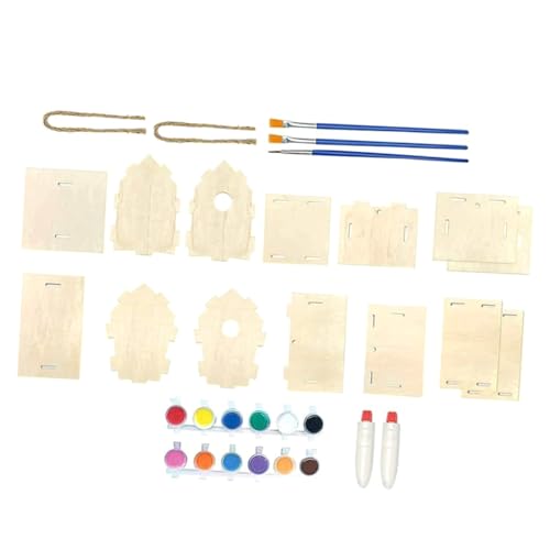 VILLCASE 1 Set Decor Lanyard Build and Paint Birdhouses Paint House Wind Chime Kit Unfinished Arts Kits Build and Paint Paint Houses Wooden House DIY VILLCASE