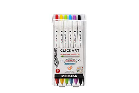 Zebra Pen Click Art Retractable Marker Pen, Fine Point, 0.6mm, Assorted Colors, 6 Pack Zebra Pen