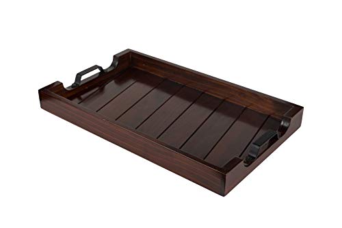 Bamboo Land- Large Wooden Serving Tray, 20”X12’’, Dark Brown, Bamboo Tray, Bamboo Serving Tray, Wooden Trays for Food, Bed Tray Decor, Drink Tray,