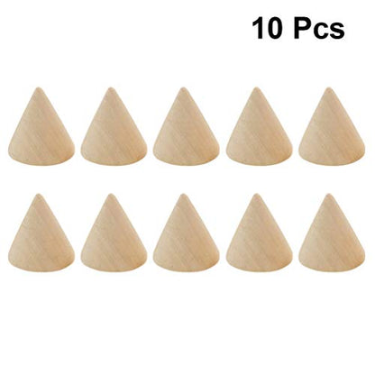 SUPVOX 10pcs Natural Wood Cone Ring Holders Unpainted Wooden Cones to Craft Paint Jewelry Display Stand 3.1cm