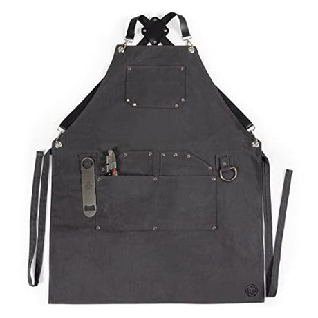 LEGACY - a Picnic Time brand Collins Mixologist Apron Waxed Canvas with Corkscrew and Bottle Opener, One Size, Gray with Black Accents PICNIC TIME