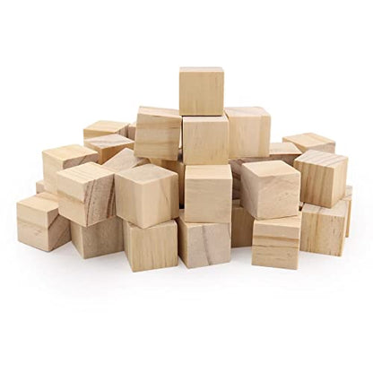 50Pcs Wooden Cubes 1inch Natural Wooden Blocks Unfinished Wood Blocks for Wood Crafts Blank Wood Square Blocks for Crafts and DIY Projects Puzzle