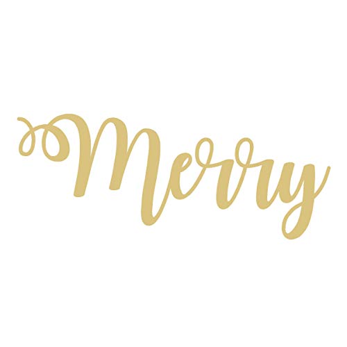 Word Merry Cutout Unfinished Wood Christmas Holiday Seasonal Door Hanger MDF Shape Canvas Style 2 (6")