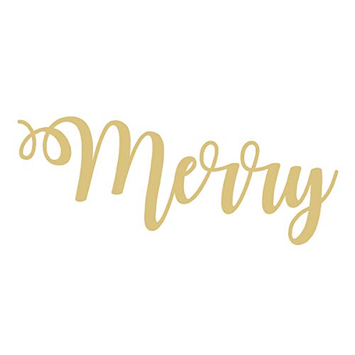 Word Merry Cutout Unfinished Wood Christmas Holiday Seasonal Door Hanger MDF Shape Canvas Style 2 (6") - WoodArtSupply