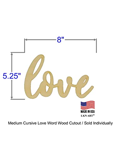 Unfinished Cursive Word Love Wood Cutout Available in a Variety of Sizes and Thicknesses (1/4" Thickness, Medium 8" x 5.25" (Sold Individually)) - WoodArtSupply