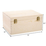 Frcctre Extral Large Unfinished Wooden Box, 13 x 10 x 6.5 inch Natural Unfinished Pine Wood Box with Hinged Lid and Front Clasp for DIY Craft Art Frcctre