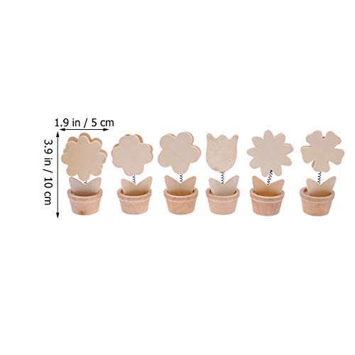Healifty 6pcs Wooden Memo Clips Place Card Holders Unfinished Wood Ornaments Unpainted Flower Pot Miniature Desktop Decoration Ornaments with Pigment Healifty