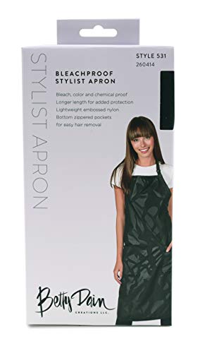 Betty Dain Amazin' Bleachproof Apron with Zippered Pockets, Bleach and Chemical Proof, Lightweight Embossed Nylon, Longer Length for Better Betty Dain