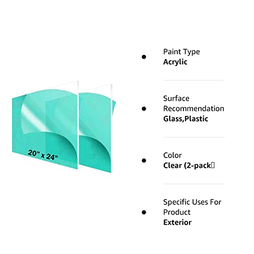 CALPALMY (2 Pack) 1/8" Thick Clear Acrylic Sheets - 20" x 24" Pre-Cut Plexiglass Sheets for Craft Projects, Signs, Display Cases, Sneeze Guard and CALPALMY