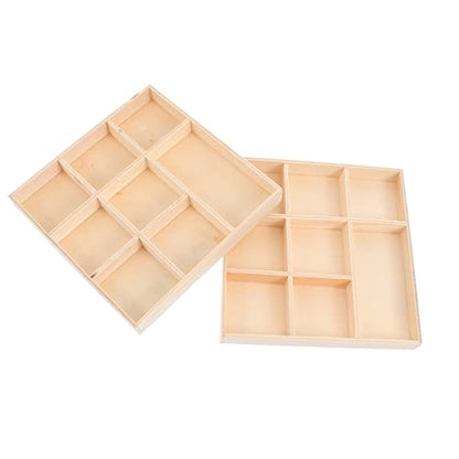 EXCEART 2pcs Wood Tray Box for Craft Compartments Wooden Divided Boxes Succulents Flower Pot Desktop Storage Box Holder Display Tray for Jewelry - WoodArtSupply