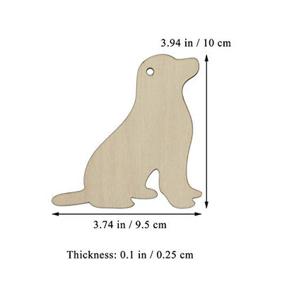 Creaides 20pcs Dog Wood DIY Crafts Cutout Wooden Dog Shaped Hanging Ornaments with Hole Hemp Ropes Gift Tags for Wedding Birthday Pets Theme Party
