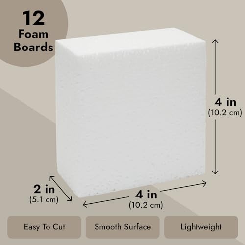 Juvale 12 Pack Foam Blocks for Crafts, Polystyrene Brick Rectangles for Floral Arrangements, Art Supplies, Holiday Decor (4 x 4 x 2 in, White) Juvale