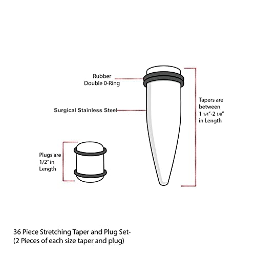 CABBE KALLO 36 pcs Ear Stretching Kit Gauges Tapers Surgical Stainless Steel &14G-00G Tunnels Gauges Set Expanders for Women Men Body Piercing CABBE KALLO